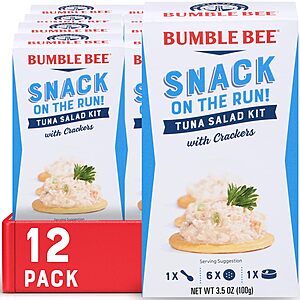 $8.90 /w S&S: Bumble Bee Snack On The Run Tuna Salad with Crackers Kit, 3.5 oz (Pack of 12)