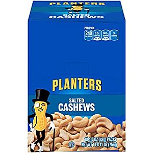Prime Members: 18-Pack 1.5oz Planters Salted Cashews $7.55 w/ S&S & More + Free S&H