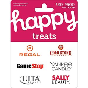 $50 Happy Treats Gift Card (GameStop, Regal, Cold Stone Creamery, Yankee Candle, Ulta Beauty or Sally Beauty) $42.50 + Free Shipping