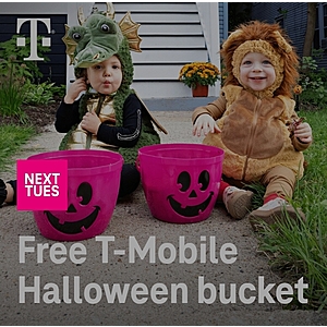 T-Mobile Tuesdays app users 10/24/23: Free T-Mobile Halloween bucket, Wendy's Small Frosty or Frosty Cream Cold Brew, set of 4 photo coasters,  30% off New Era, 15 cent Shell gas d