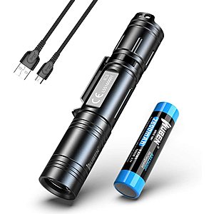 WUBEN 1200 Lumens LED Flashlight USB Rechargeable (18650 Battery Included) IP68 Waterproof Bright Tactical Flash Light Torch 5 Lighting Modes Amazon Prime 50% Off Total $14.99