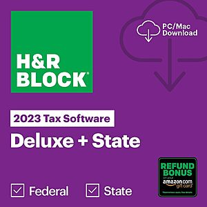 H&R Block Tax Software Deluxe + State 2023 (PC/MAC Download) $24.99 @ Amazon
