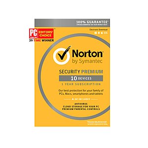 Symantec Norton Security Premium 10 Devices $24.99 AC + Free Shipping