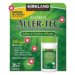Kirkland Signature Aller-Tec, 365 Tablets  (Generic of Zyrtec) $11.89 w/ Free Ship from Costco