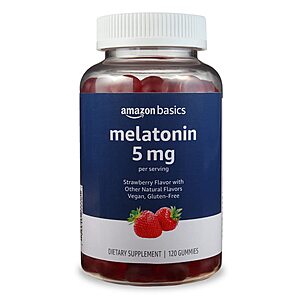 Amazon Basics Melatonin 5mg, 120 Gummies (2 per Serving), Strawberry (Previously Solimo)  As Low as $4.70 w/ Clip Save Coupon & 15% Sub 'n Save