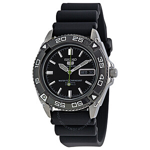 Seiko 5 Automatic Black Dial Black Rubber Band Men's Watch $134 & More + Free Shipping