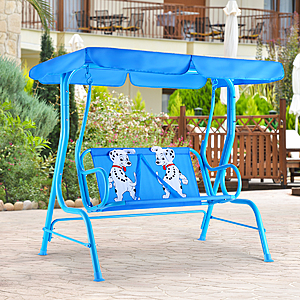 2-Seat Canopy Metal Porch Swing Blue w/ Dalmation Print for Kids w/Safety Belts $59.99 + Free Shipping