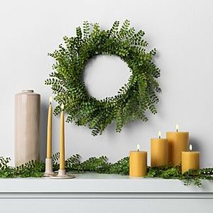 Hearth & Hand w/ Magnolia 20" Faux Locust Green Wreath $12.49, 3-piece Tops Set $4,  8-pack 8" Skinny Taper Candles & More + Free ship w/ $35