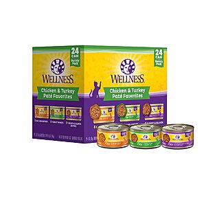 24-Count 3-Oz Wellness Chicken & Turkey Wet Cat Food (Pate & Shreds) 3 for $54.94 ($18.31 each) w/ S&S + Free Shipping