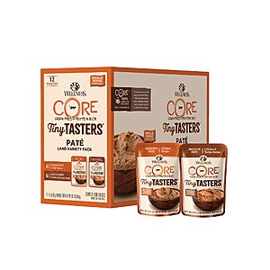 12-Count 1.75-Oz Wellness Core Tiny Tasters Wet Cat Food (Land Variety Pack) $8.64 w/ S&S + Free Shipping w/ Prime or $25+