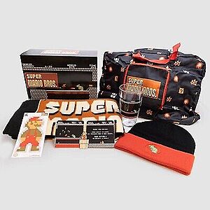 7-Piece Nintendo Super Mario Retro Gamer Collector Box w/ Throw, Overnight Bag, Sliding Pin, Pint Glass, Coasters & More 2 for $24.99 ($12.49 each) + Free Shipping