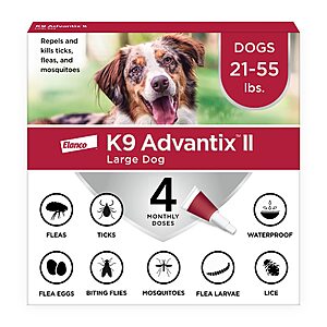 4-Pack K9 Advantix II Dog (21 - 55 lbs) Flea, Tick & Mosquito Treatment & Prevention $32.77 w/ S&S + Free Shipping w/ Prime or on $35+