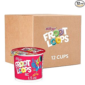 12-Count 1.5-Ounce Kellogg's Froot Loops or Rice Krispies Breakfast Cereal Cups $9.12 ($0.76 Each) + Free Shipping w/ Prime or on $35+