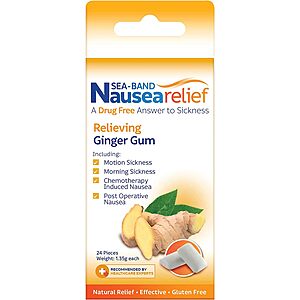 24-Count Sea-Band Anti-Nausea Ginger Gum $4.35, 1-Pair Sea-Band Anti-Nausea Acupressure Wristband $5.48, More w/ S&S + Free Shipping w/ Prime or $35+