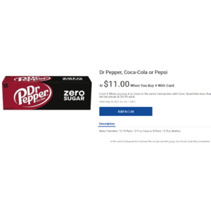 YMMV - Kroger Members: 12-Pack 12oz Beverages (Coke, Pepsi, Dr Pepper & More) 4x$11 final price