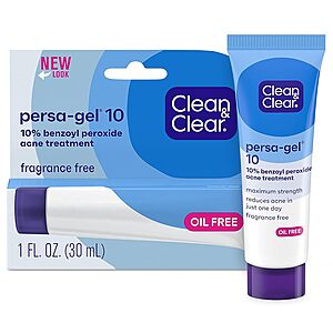 Clean & Clear Persa-Gel 10 Oil-Free Acne Treatment with Maximum Strength 10% Benzoyl Peroxide, Topical Pimple Cream & Acne Gel for Face Acne
