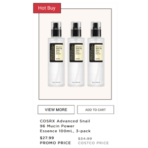 EXTRA 20% EXPIRED***Costco Next - 20% Off Sitewide K-beauty products. $40 minimum purchase & free shipping. Cosrx Snail Mucin 100ml 3 pk $27.99