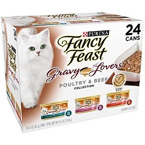 24-Ct Purina Fancy Feast Gravy Wet Cat Food (Poultry & Beef Variety Pack) $11.60 w/ S&S & More + Free S&H