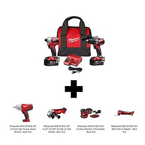 Milwaukee 2893-22 M18 18V 2-Tool Hammer Drill and Impact Driver Combo Kit With Free Bare Tool $199 + Free Shipping at MaxTool.com