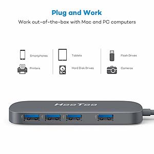 HooToo Ultra Slim 4-Port USB 3.0 Data Hub (5Gbps Transfer Speed, Anodized Alloy, Compact, Lightweight, for Mac and Windows OS) for $6.99 + FS