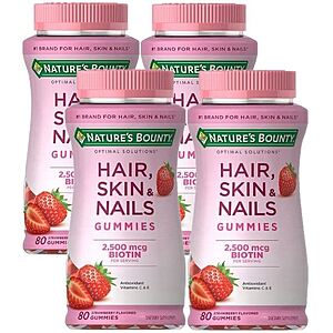 80-Ct Nature's Bounty Optimal Solutions Hair, Skin & Nails Gummies w/ : 4 for $9.88 + Free Store Pickup (or 2 for $4.94 w/Min $10 Orders) @ Walgreens