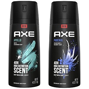 4-Oz AXE Body Spray Deodorant (Various): 2 for $4.35 & More w/Store Pickup on $10+ @ Walgreens