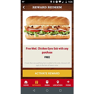 Firehouse Subs: Medium Chicken Gyro Sub Free w/ Any Purchase (App Orders)