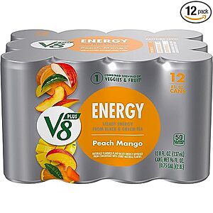 V8 + Energy Peach Mango Energy Drink made with real Vegetable and Fruit Juices 8 FL OZ Pack of 12 $7.03 w/ Subscribe and Save and 20% clickable Coupon