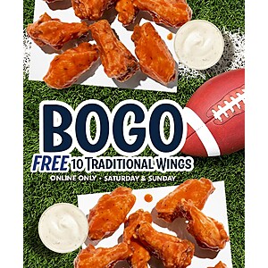 Zaxby's: Buy One, Get One Free 10-Count Traditional Wings (9/2 - 9/3)
