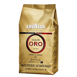 Lavazza Qualita Oro (Gold) Whole Bean Coffee Blend Medium Roast 2.2-LB, 6 packs for $68 ($11.33/bag) AC FS