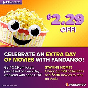 Fandango: $2.29 Off Movie Tickets for Leap Day Weekemd (Feb 29th - March 3rd)