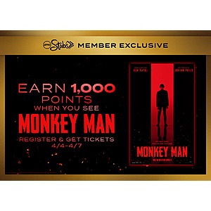 AMC Theatres: Bonus 1,000 AMC Stubs Points w/ Monkey Man Movie Ticket Purchase (4/4 - 4/7) *AMC Stubs Member Exclusive