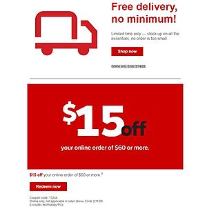Staples: $15 off $60 (Online only. Ends 3/11/20. Excludes technology/PCs)