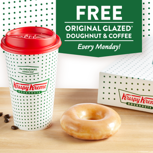 Krispy Kreme Original Glazed Doughnut + Medium Brewed Coffee Free (Every Monday thru May 24, 2021)