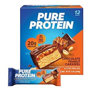 Pure Protein Bars, High Protein, Nutritious Snacks to Support Energy, Low Sugar, Chocolate Peanut Caramel, 1.76oz, 12 Pack, $11.19 w S&S Amazon