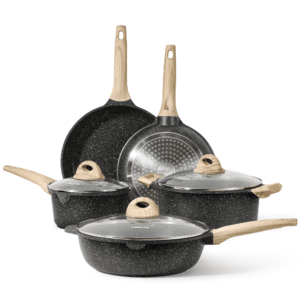 Carote Nonstick Pots and Pans Set  8 Pcs Granite Stone Kitchen Cookware Sets (Black) $59.99