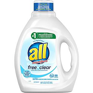 88-Oz all Liquid Laundry Detergent (Free Clear) $5.60 w/ Subscribe & Save