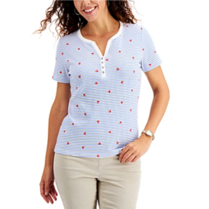 Women's Apparel: Karen Scott Petite Henley Top (2 colors) $3.73, Charter Club Printed Blouse (various) $10.96 & More + Free Store Pickup at Macy's or FS on $25+