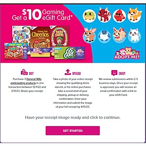 Free $10 Roblox gift card with purchase of 3 General Mills items
