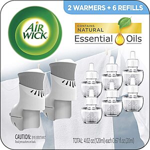 Air Wick Plug in Scented Oil Starter Kit 2 Warmers + 6 Refills (Fresh Linen) $10.50 w/ S&S + Free Shipping w/ Prime or on $25+ $10.48