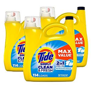 165-Oz Tide Simply Liquid Laundry Detergent (Refreshing Breeze or Daybreak Fresh) 3 for $26.30 w/ S&S and More + FS w/ Prime or on $25+
