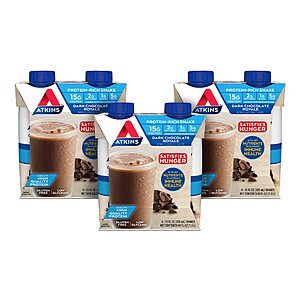 12-Count 11-Oz Atkins Protein Shake (Dark Chocolate Royale) $12.80 w/ S&S + Free Shipping w/ Prime or on $35+