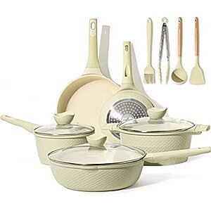 Carote Nonstick Induction Cookware Set: 12-Pieces Pots & Pans Set (Garden Green) $80, 6-Piece Granite Pots & Pans Set (black) $50 & More + Free Shipping