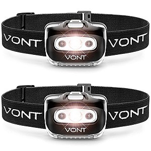 $7.55  after 40% coupon - Vont 'Spark' LED Headlamp Flashlight (2 PACK) Super Bright Head Lamp Gear