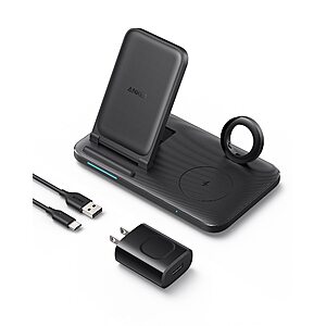 Anker Foldable 3-in-1 Wireless Charging Station 335 w/ Adapter $17