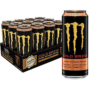 12-Pack 13.5-Oz Java Monster Coffee + Energy Drink (Nitro Cold Brew Latte) $12.65 w/ Subscribe & Save