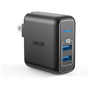 Anker Elite Dual Port 24W Wall Charger, PowerPort 2 with PowerIQ and Foldable Plug $10