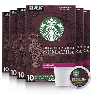 Starbucks Dark Roast K-Cup Coffee Pods — Sumatra for Keurig Brewers — 10 count (Pack of 6) & More~$23.73 With S&S @ Amazon~Free Prime Shipping!