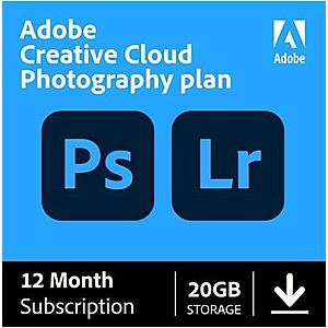 12-Month Adobe Creative Cloud Photo Plan w/ 20GB Cloud Storage (Digital Download) $95