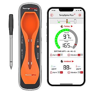 ThermoPro TempSpike Plus 600FT Ultra-Thin Wireless Meat Thermometer plus Set of 2 BBQ Grill Mats $57.99